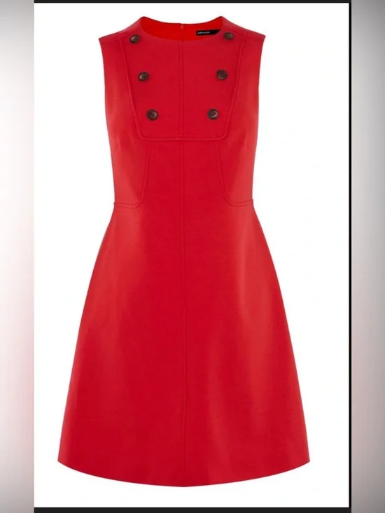 Karen Millen Sleeveless Red A-Line Dress with Button Front Detail - Picture 1 of 3